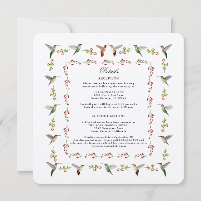 Tarjeta de detalles del Boda Hummingbird (Anverso)