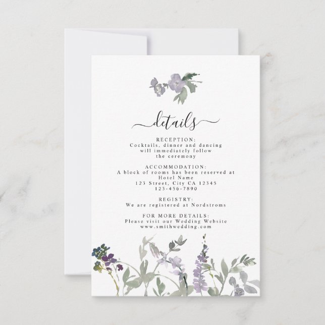 Tarjeta de detalles del Boda Lavender Wildflower G (Anverso)