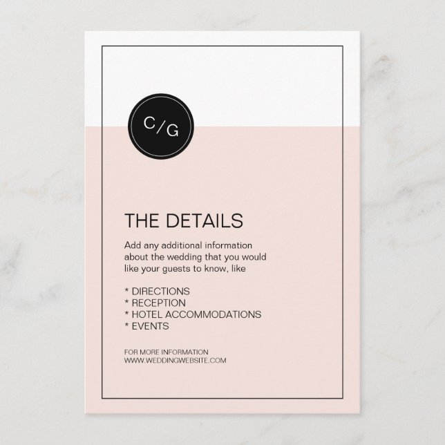 Tarjeta de detalles del boda moderno modificable e (Anverso)