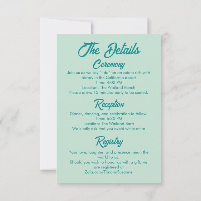 Tarjeta de detalles del Boda moderno occidental au (Reverso)