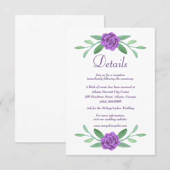 Tarjeta de detalles del Boda Morado Blue Diamond B (Anverso / Reverso)
