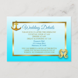 Tarjeta de detalles del Boda Náutico Azul y Oro