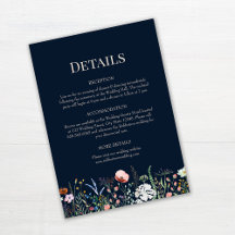 Tarjeta de detalles del Boda Navy Blue Wildflowers