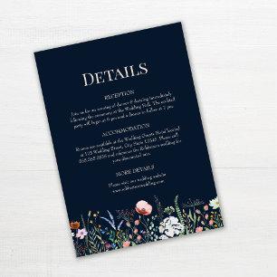 Tarjeta de detalles del Boda Navy Blue Wildflowers