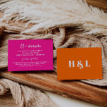 Tarjeta de detalles del Boda negrita de color rosa<br><div class="desc">Esta es una tarjeta de detalles bodas, audaz y moderna, con un hermoso tipo de letra caligráfica y un fondo rosado caliente. Todos los colores son editables. // Para encontrar diseños coincidentes, busque "FALLON" en la tienda Sinceramente de Nicole Zazzle. * Si te gusta este diseño pero no lo ves...</div>