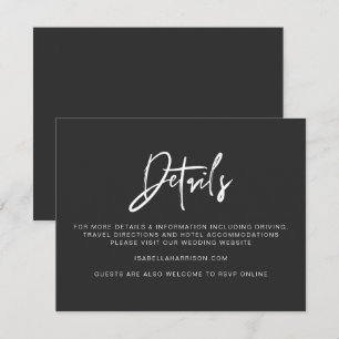 Tarjeta de detalles del Boda negro moderno PRIYA