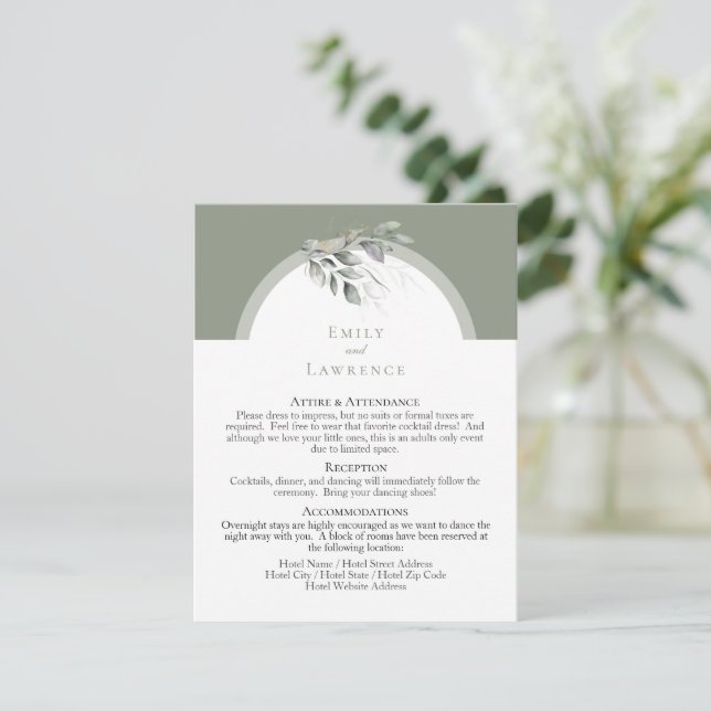 Tarjeta de detalles del Boda plano de eucalipto ve (Anverso de pie)