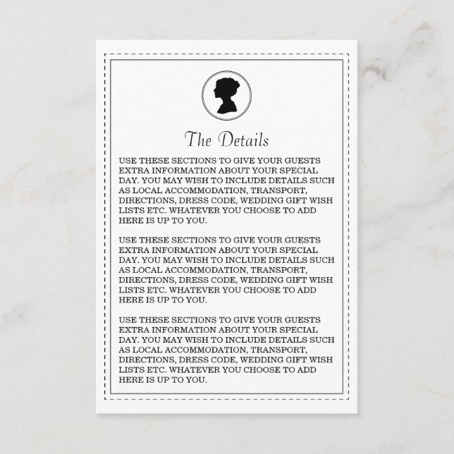 Tarjeta de detalles del Boda Regency Regency Regen (Anverso)