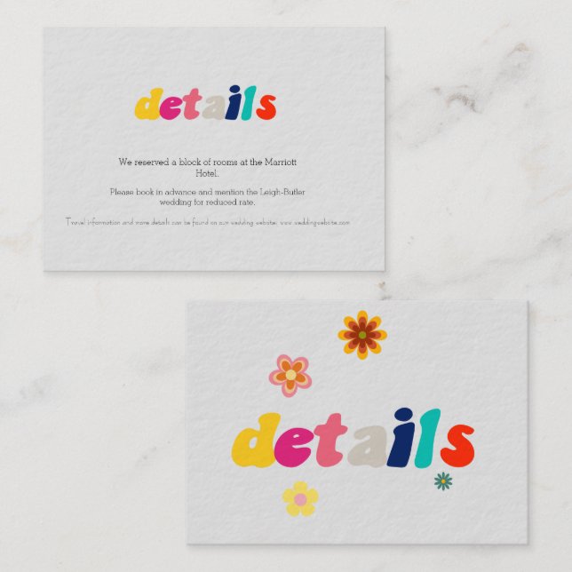Tarjeta de detalles del Boda retro floral multicol (Anverso / Reverso)