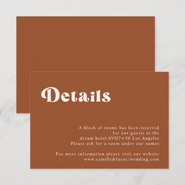 Tarjeta de detalles del Boda Retro Terracotta (Anverso / Reverso)