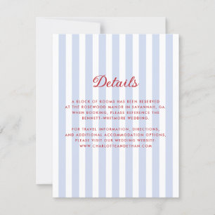 Tarjeta de detalles del Boda rojo y azul rayado