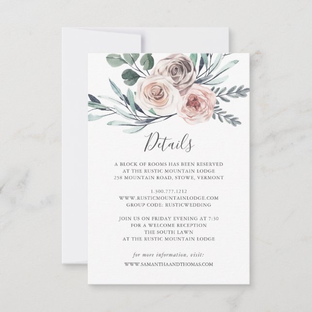 Tarjeta de detalles del Boda Rosa Boho (Anverso)