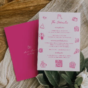 Tarjeta de detalles del Boda rosa de Doodle capric