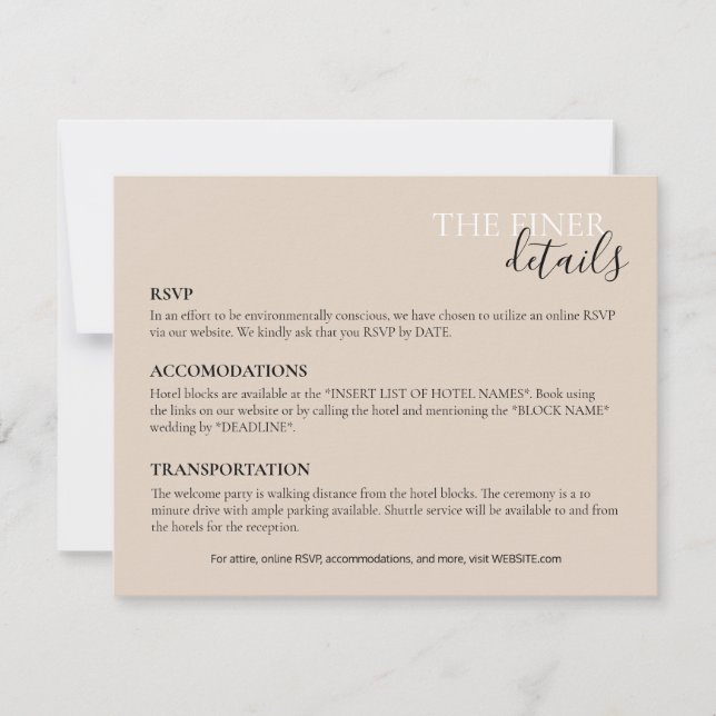 Tarjeta de detalles del boda | RSVP, Hotel, Transp (Anverso)