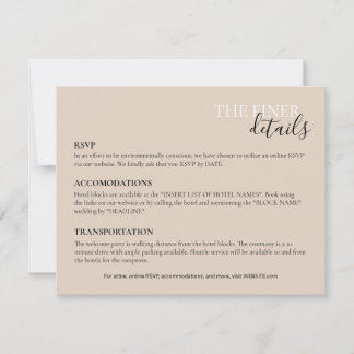 Tarjeta de detalles del boda | RSVP, Hotel, Transp