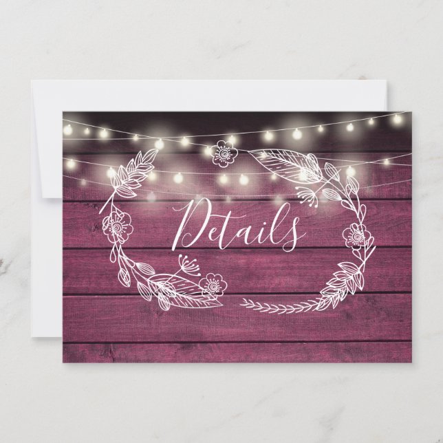 Tarjeta de detalles del Boda Rustic Red Wood Strin (Anverso)