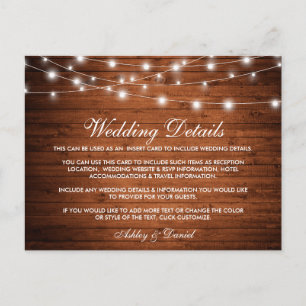 Tarjeta de detalles del Boda Rustic Wood String Li