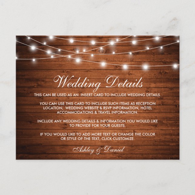Tarjeta de detalles del Boda Rustic Wood String Li (Anverso)