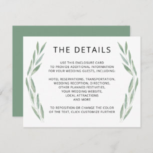 Tarjeta de detalles del Boda Sage Greenery, Botáni