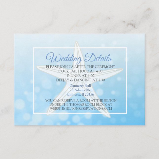 Tarjeta de detalles del Boda Starfish de las burbu (Anverso)