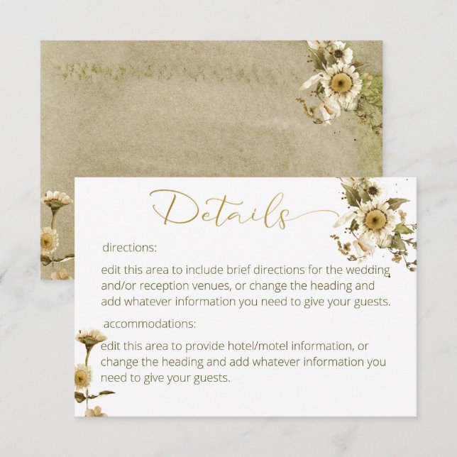 Tarjeta de detalles del Boda Summer Wildflowers &  (Anverso / Reverso)