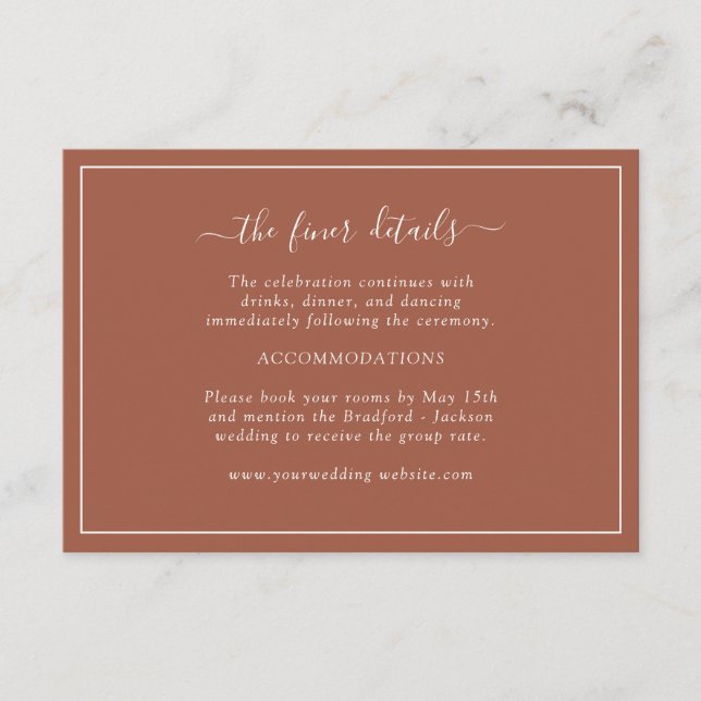 Tarjeta de detalles del Boda Terracotta (Anverso)