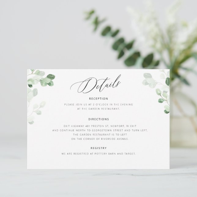 Tarjeta de detalles del Boda vegetal botánico (Anverso de pie)