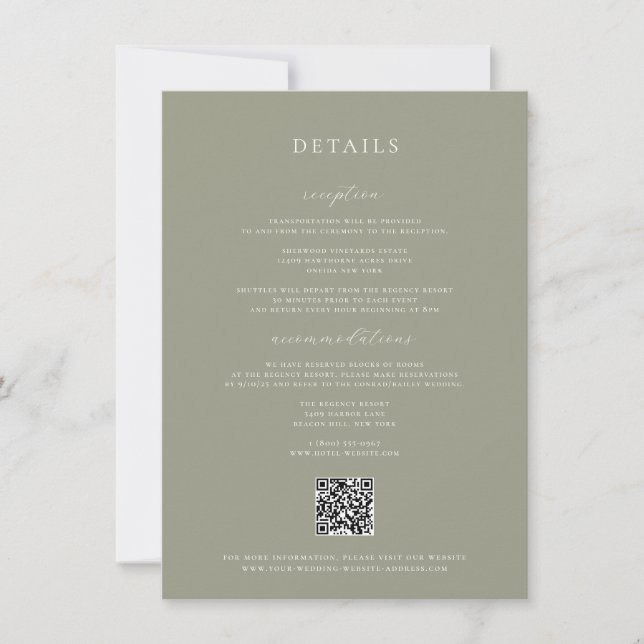 Tarjeta de detalles del Boda verde sabio (Anverso)