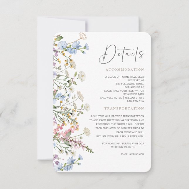 Tarjeta de detalles del Boda Wildflower Boho (Anverso)
