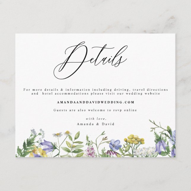 Tarjeta de detalles del Boda Wildflower Garden Boh (Anverso)