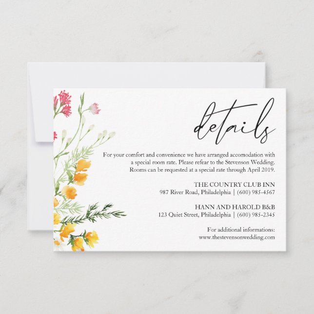 Tarjeta de detalles del Boda Wildflowers (Anverso)