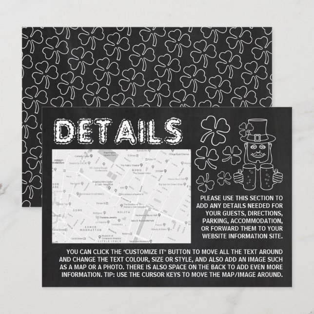 Tarjeta de detalles del Día de Chalkboard Leprecha (Anverso / Reverso)