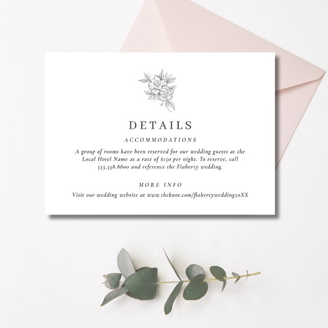 Tarjeta de detalles del monograma de flor botánica (Botanical Flower Monogram Details Card)
