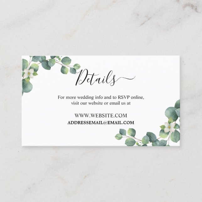 Tarjeta de detalles del sitio web del Boda de verd (Anverso)