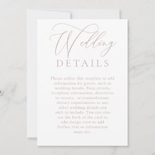 Tarjeta de detalles digitales para boda en rosa po