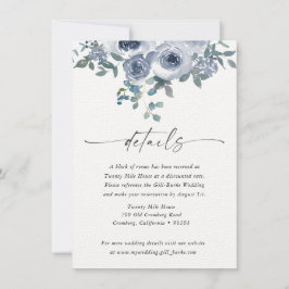 Tarjeta de detalles Dusty Blue Floral y Black Boda