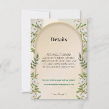 Tarjeta de detalles florales blancos con arco dora