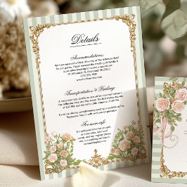 Tarjeta de detalles florales de raya verde salvia 