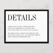 Tarjeta de detalles minimalista del Boda blanco ne