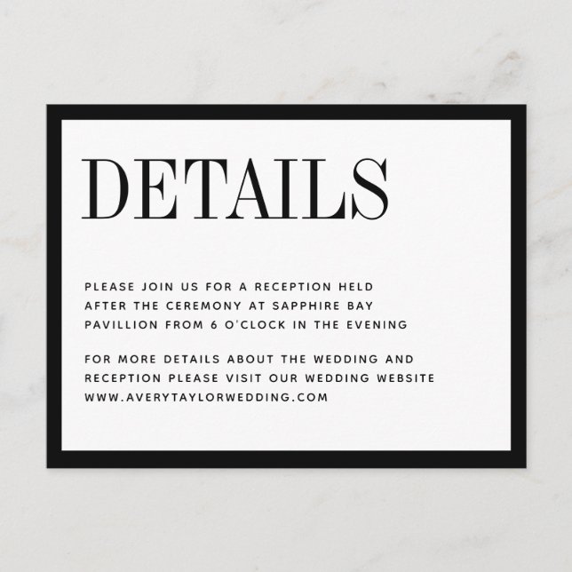 Tarjeta de detalles minimalista del Boda blanco ne (Anverso)