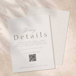 Tarjeta de Detalles Mínimos de Boda con Código QR