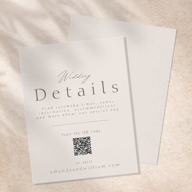 Tarjeta de Detalles Mínimos de Boda con Código QR (Subido por el creador)