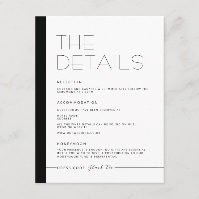 Tarjeta de detalles monocromo Minimalista moderno  (Anverso)