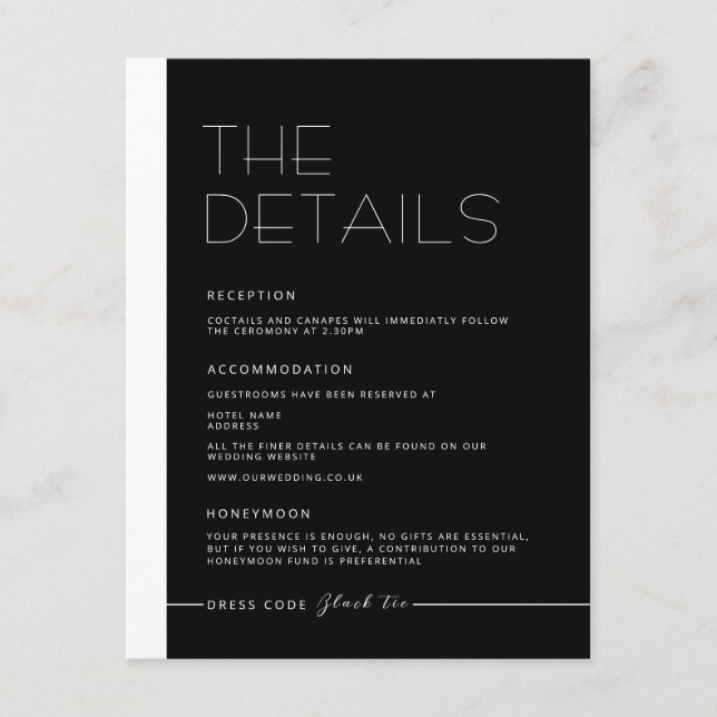 Tarjeta de detalles monocromo Minimalista moderno  (Anverso)