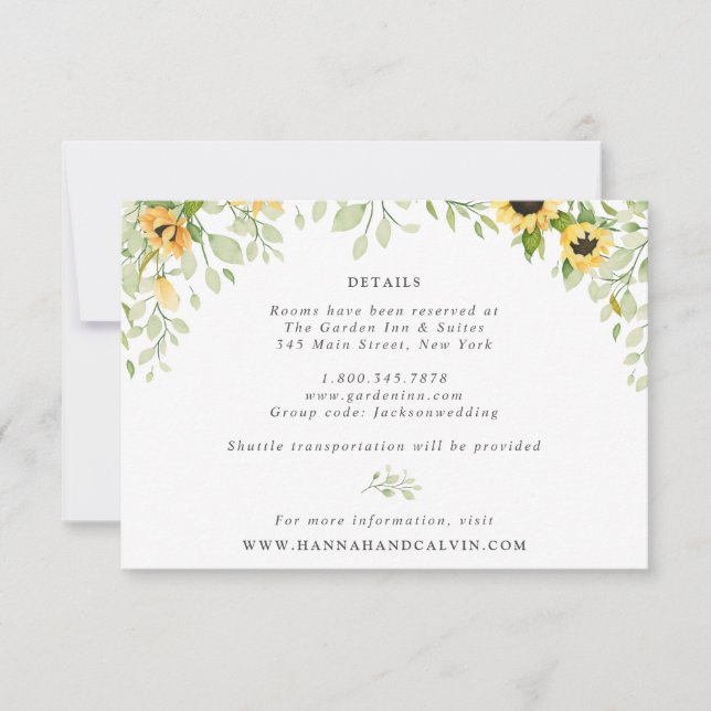 Tarjeta de detalles para Bodas de girasol y vegeta (Anverso)