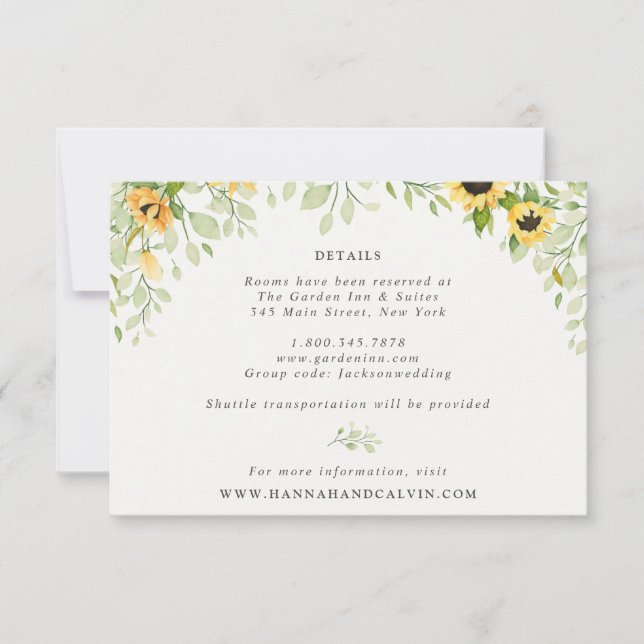 Tarjeta de detalles para Bodas de girasol y vegeta (Anverso)