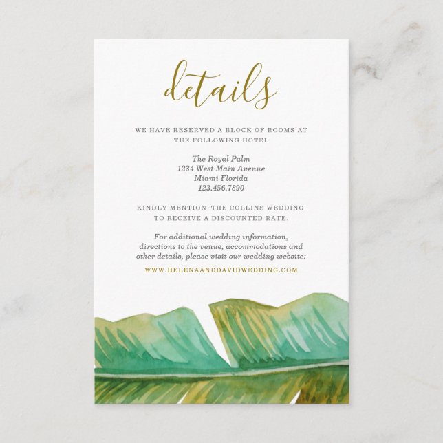 Tarjeta de detalles para Bodas de hoja de plátano  (Anverso)