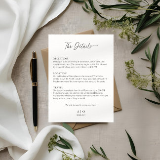 Tarjeta de detalles para invitación de boda minima