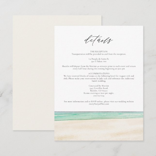 Tarjeta de detalles PENSACOLA BEACH Watercolor Flo (Anverso / Reverso)