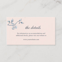 Tarjeta de detalles sencilla de boda azul y blanco